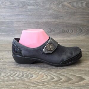 Romika Loafer Women 7/7.5 Maddy Black Pewter Leather Slip On Wedge Silver Accent